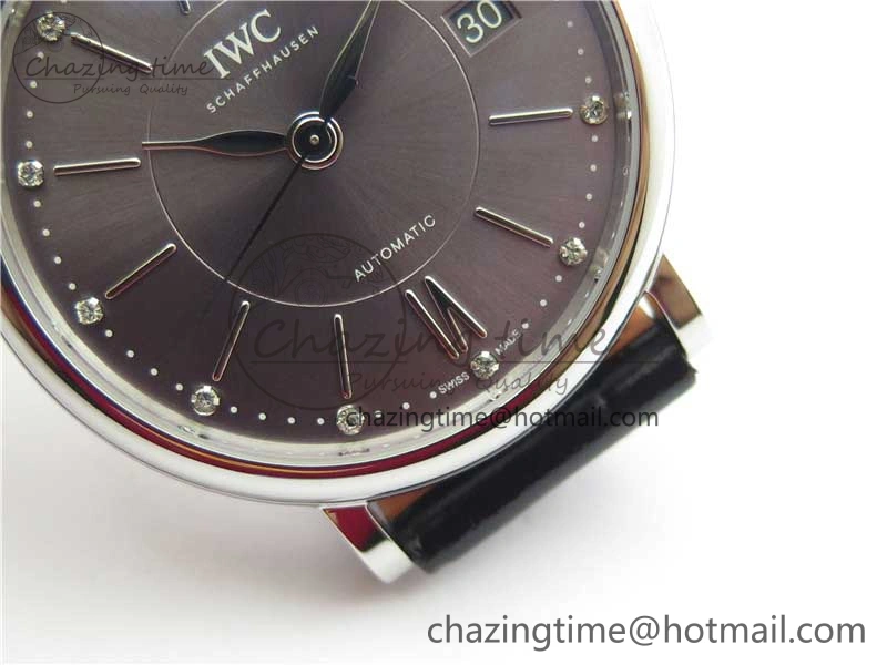 Soft Portofino 37mm SS V7F 1:1 Best Edition Gray Dial on Black Leather Strap A 7094