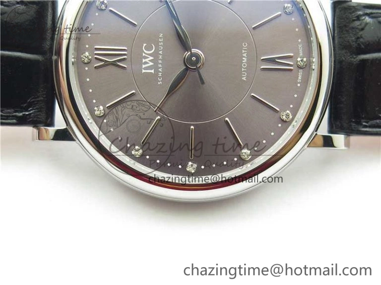 Soft Portofino 37mm SS V7F 1:1 Best Edition Gray Dial on Black Leather Strap A 7094