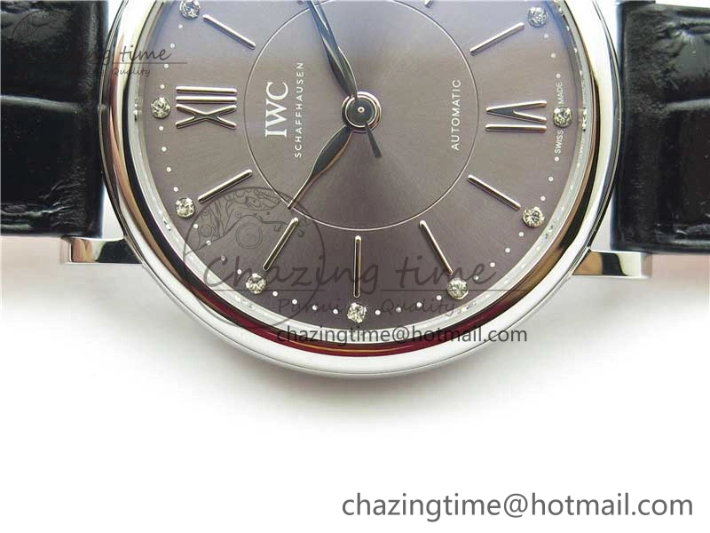 Soft Portofino 37mm SS V7F 1:1 Best Edition Gray Dial on Black Leather Strap A 7094