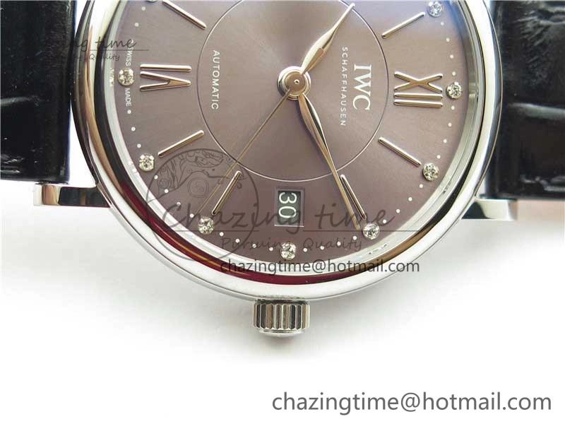Soft Portofino 37mm SS V7F 1:1 Best Edition Gray Dial on Black Leather Strap A 7094