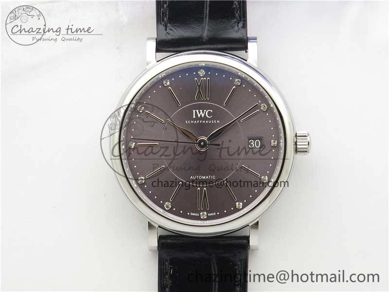 Soft Portofino 37mm SS V7F 1:1 Best Edition Gray Dial on Black Leather Strap A 7094