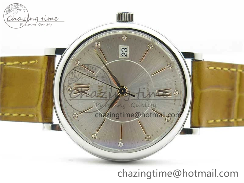 Reliable Portofino 37mm SS V7F 1:1 Best Edition White Dial on Light Brown Leather Strap A 10440