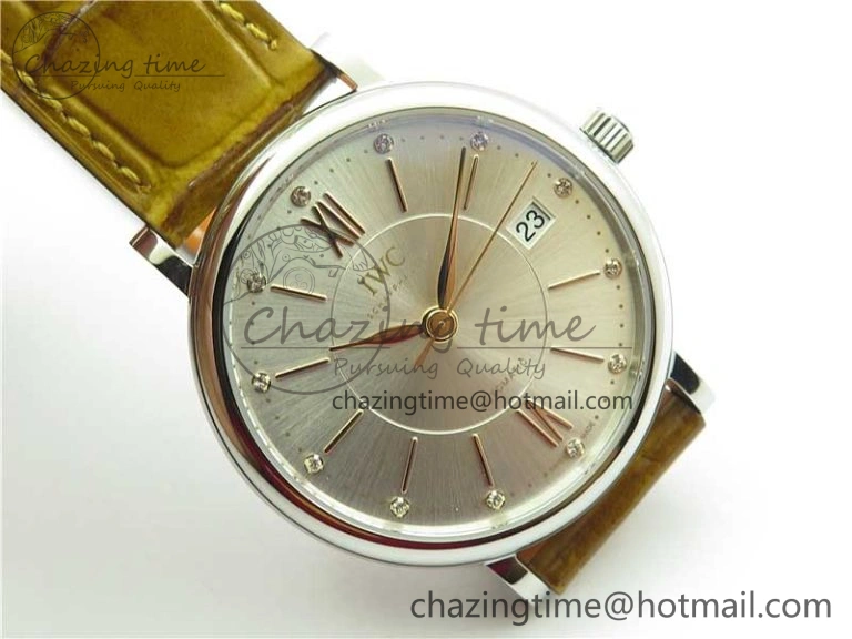 Reliable Portofino 37mm SS V7F 1:1 Best Edition White Dial on Light Brown Leather Strap A 10440