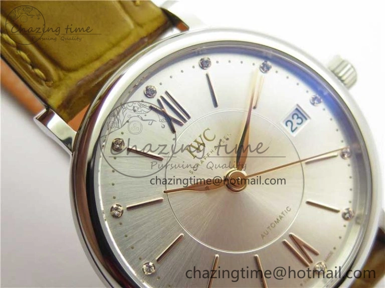 Reliable Portofino 37mm SS V7F 1:1 Best Edition White Dial on Light Brown Leather Strap A 10440