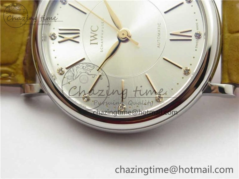 Reliable Portofino 37mm SS V7F 1:1 Best Edition White Dial on Light Brown Leather Strap A 10440