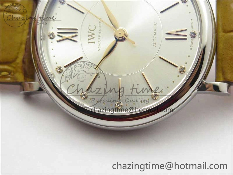 Reliable Portofino 37mm SS V7F 1:1 Best Edition White Dial on Light Brown Leather Strap A 10440