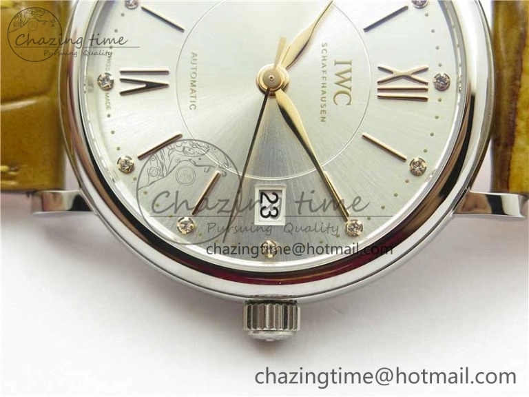 Reliable Portofino 37mm SS V7F 1:1 Best Edition White Dial on Light Brown Leather Strap A 10440