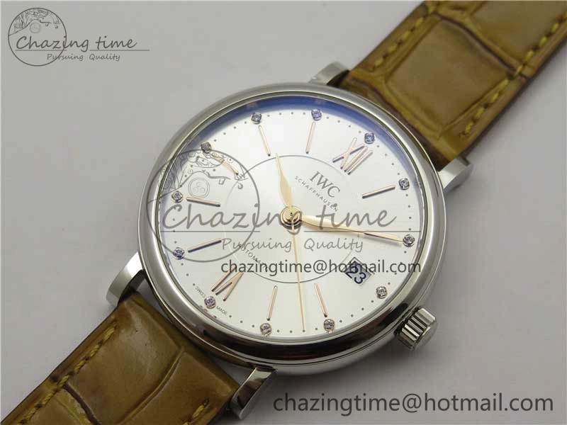 Reliable Portofino 37mm SS V7F 1:1 Best Edition White Dial on Light Brown Leather Strap A 10440