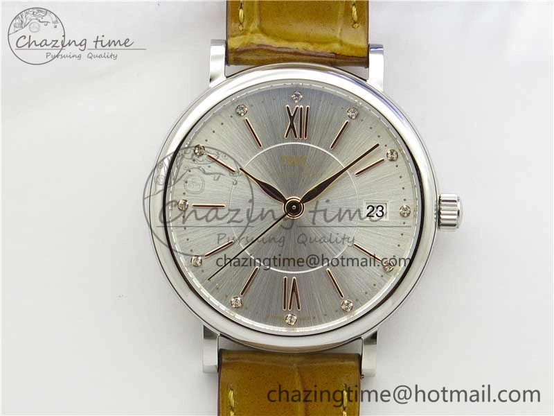 Reliable Portofino 37mm SS V7F 1:1 Best Edition White Dial on Light Brown Leather Strap A 10440