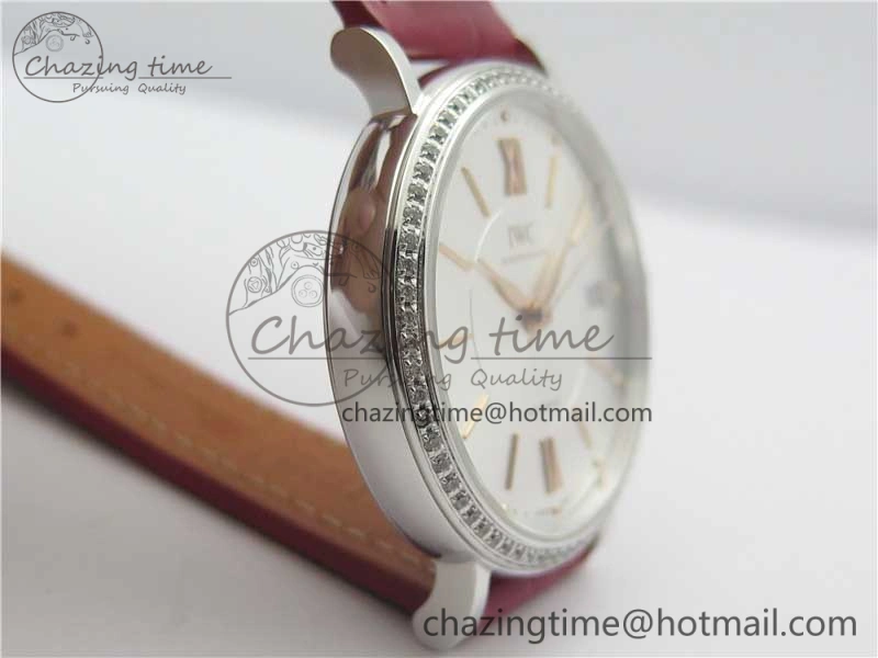 Portofino Automatic 37 SS M+F 1:1 Best Edition Silver Dial RG Markers on Red Crocodile Strap A ModernLook 10560