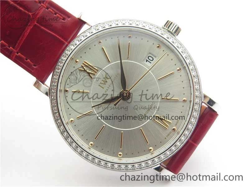 Portofino Automatic 37 SS M+F 1:1 Best Edition Silver Dial RG Markers on Red Crocodile Strap A ModernLook 10560