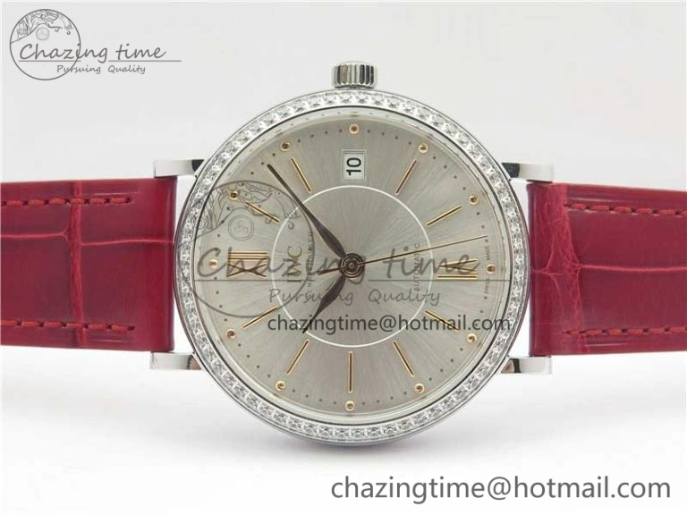 Portofino Automatic 37 SS M+F 1:1 Best Edition Silver Dial RG Markers on Red Crocodile Strap A ModernLook 10560