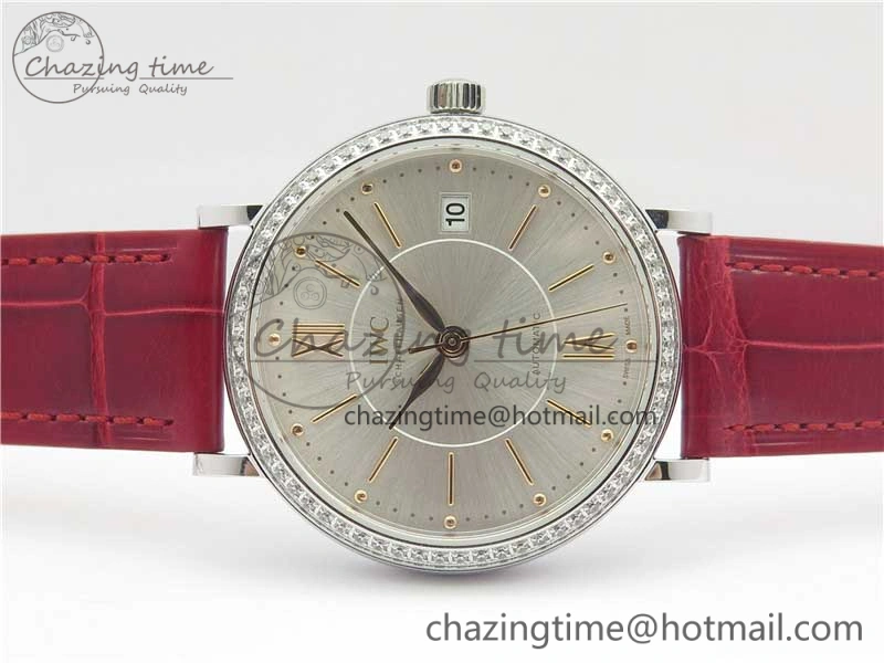 Portofino Automatic 37 SS M+F 1:1 Best Edition Silver Dial RG Markers on Red Crocodile Strap A ModernLook 10560