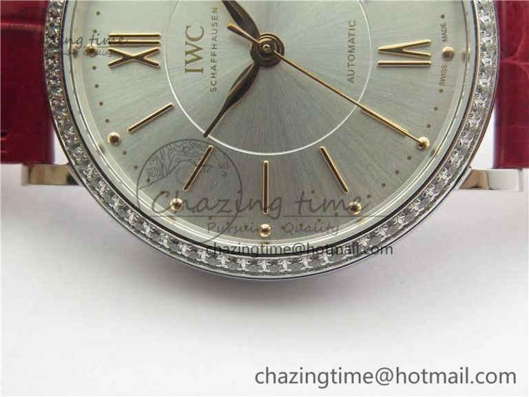 Portofino Automatic 37 SS M+F 1:1 Best Edition Silver Dial RG Markers on Red Crocodile Strap A ModernLook 10560