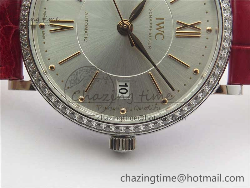 Portofino Automatic 37 SS M+F 1:1 Best Edition Silver Dial RG Markers on Red Crocodile Strap A ModernLook 10560