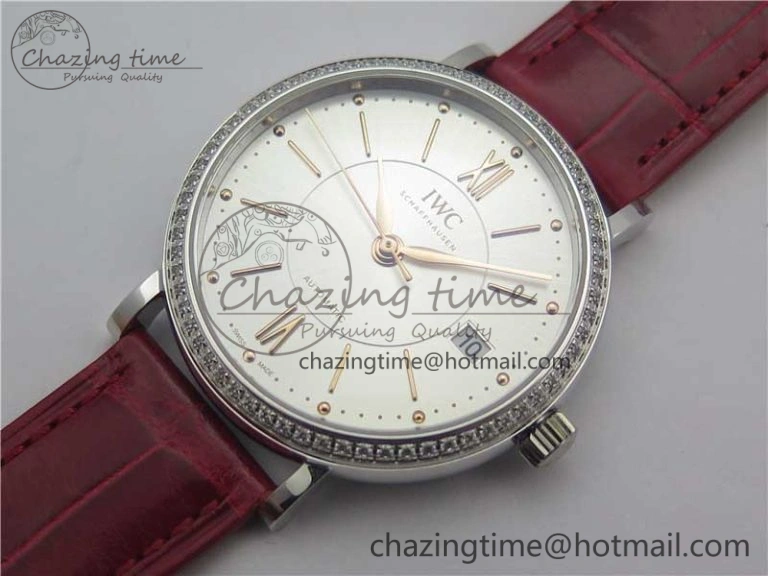 Portofino Automatic 37 SS M+F 1:1 Best Edition Silver Dial RG Markers on Red Crocodile Strap A ModernLook 10560