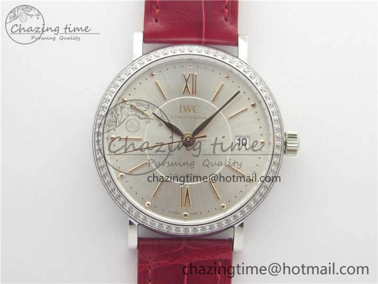 Portofino Automatic 37 SS M+F 1:1 Best Edition Silver Dial RG Markers on Red Crocodile Strap A Bold 7154