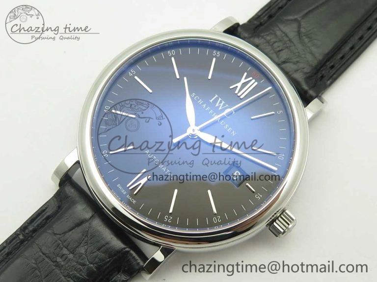 Portofino Automatic SS AF 1:1 Best Edition Black Dial on Black Croco Leather Strap A WeatherProof 7179