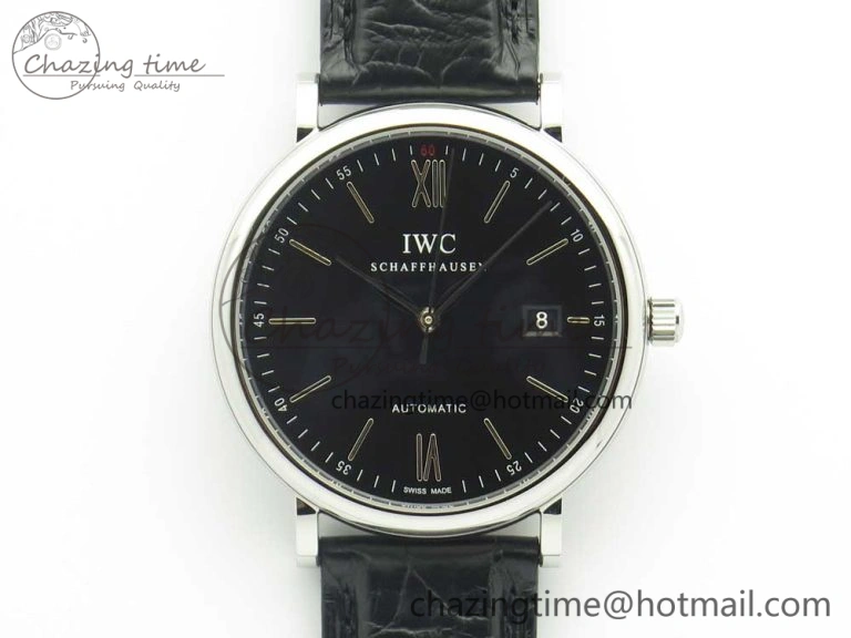 Portofino Automatic SS AF 1:1 Best Edition Black Dial on Black Croco Leather Strap A WeatherProof 7179