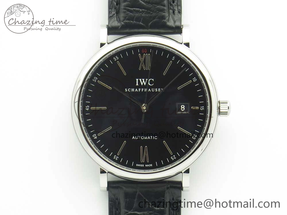 Portofino Automatic SS AF 1:1 Best Edition Black Dial on Black Croco Leather Strap A WeatherProof 7179