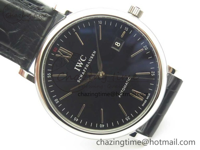 Portofino Automatic SS AF 1:1 Best Edition Black Dial on Black Croco Leather Strap A WeatherProof 7179