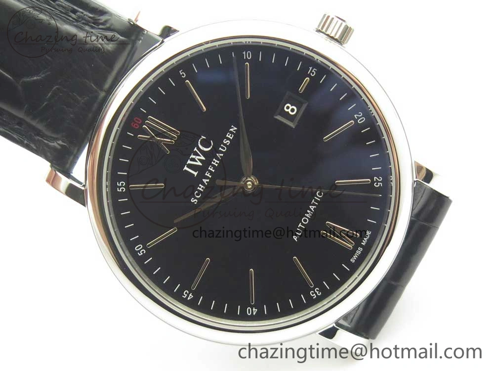 Portofino Automatic SS AF 1:1 Best Edition Black Dial on Black Croco Leather Strap A WeatherProof 7179