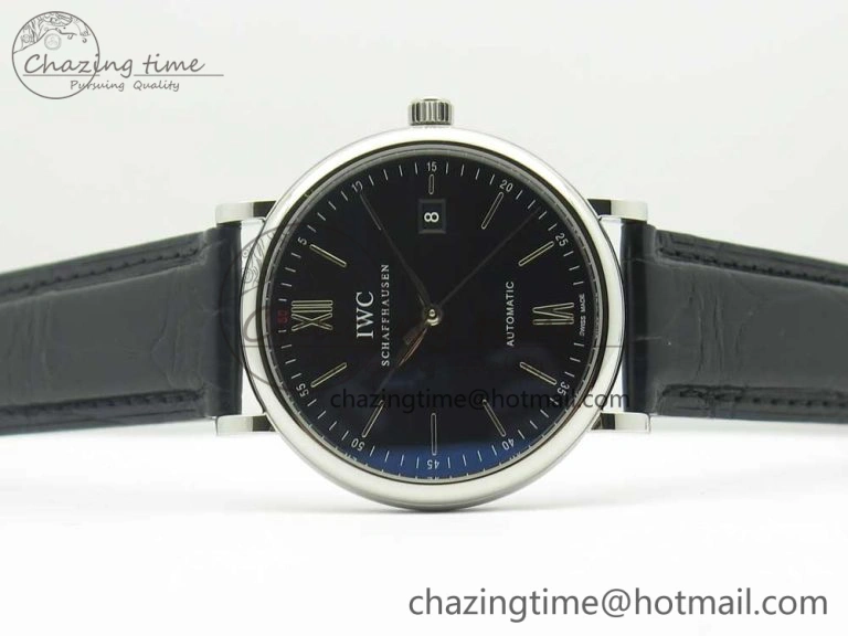 Portofino Automatic SS AF 1:1 Best Edition Black Dial on Black Croco Leather Strap A WeatherProof 7179