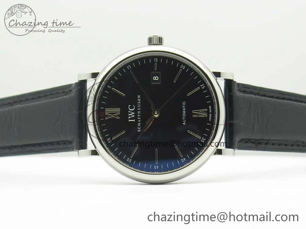 Portofino Automatic SS AF 1:1 Best Edition Black Dial on Black Croco Leather Strap A WeatherProof 7179