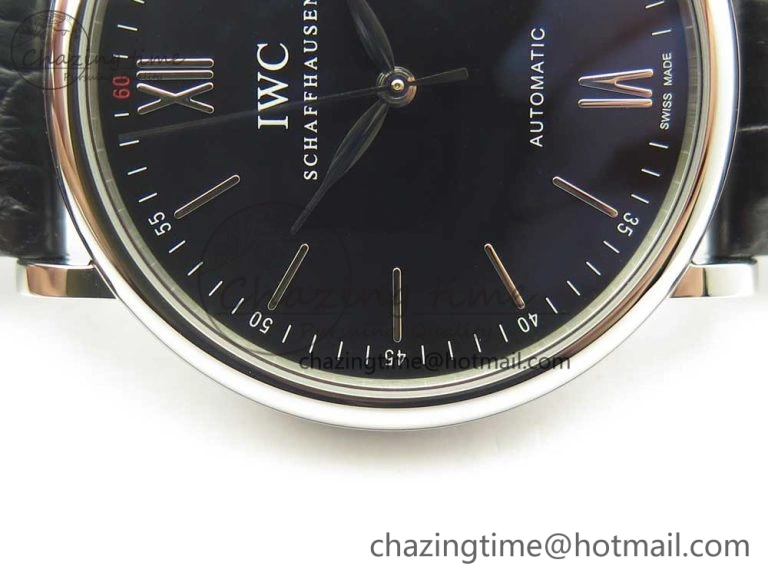 Portofino Automatic SS AF 1:1 Best Edition Black Dial on Black Croco Leather Strap A WeatherProof 7179