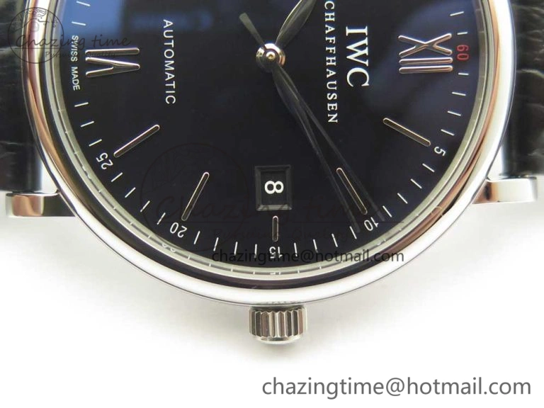 Portofino Automatic SS AF 1:1 Best Edition Black Dial on Black Croco Leather Strap A WeatherProof 7179