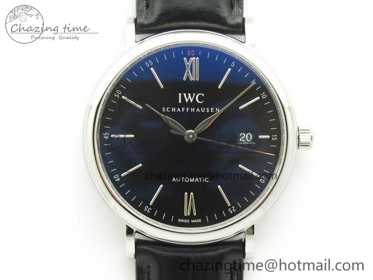 Lightweight Portofino Automatic SS FKF 1:1 Best Edition Black Dial on Black Leather Strap A 7136