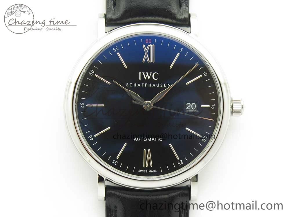 Lightweight Portofino Automatic SS FKF 1:1 Best Edition Black Dial on Black Leather Strap A 7136