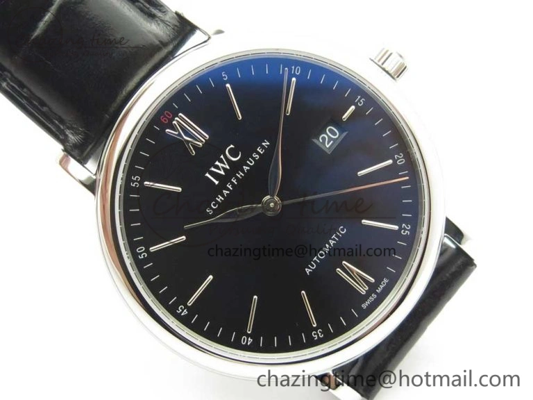 Lightweight Portofino Automatic SS FKF 1:1 Best Edition Black Dial on Black Leather Strap A 7136