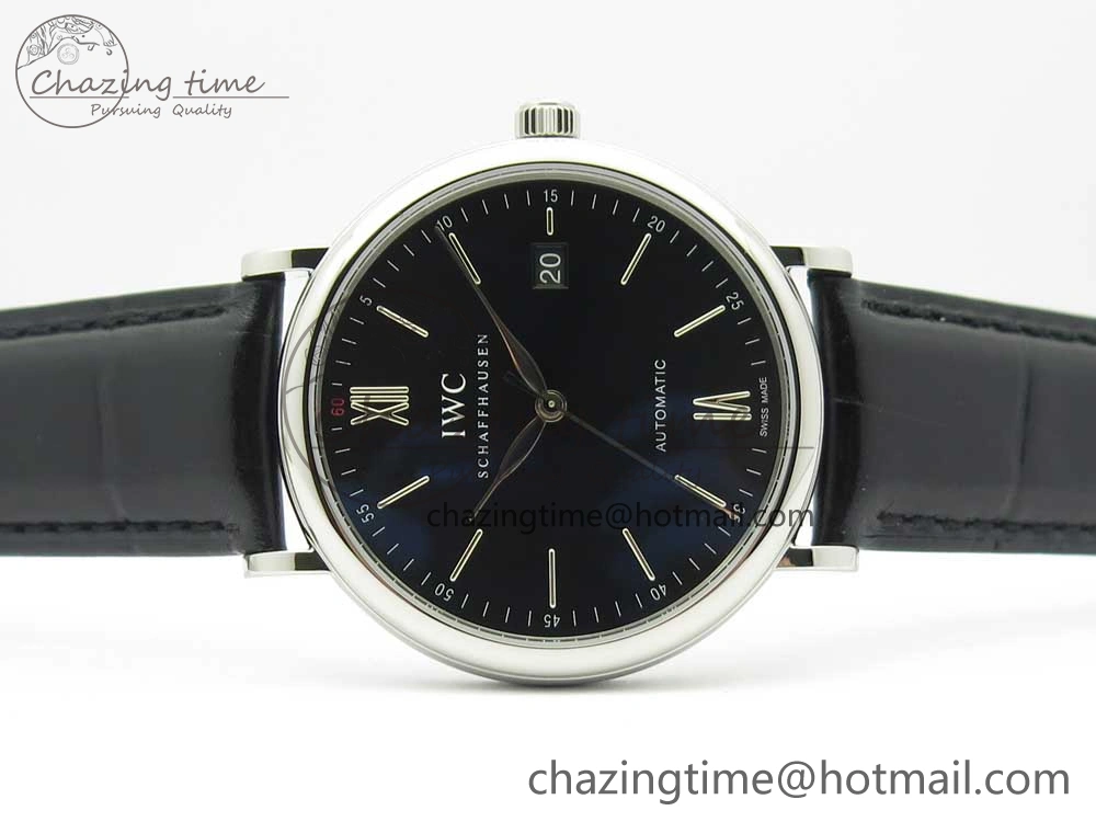 Lightweight Portofino Automatic SS FKF 1:1 Best Edition Black Dial on Black Leather Strap A 7136