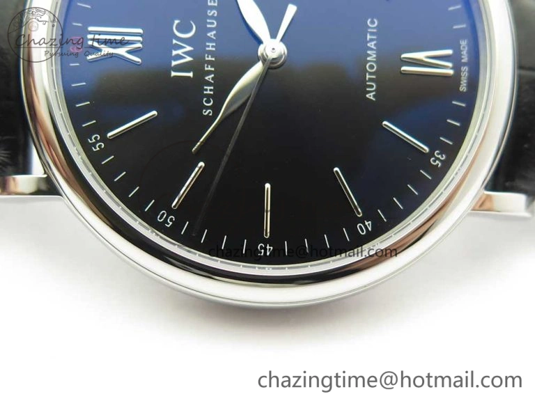 Lightweight Portofino Automatic SS FKF 1:1 Best Edition Black Dial on Black Leather Strap A 7136