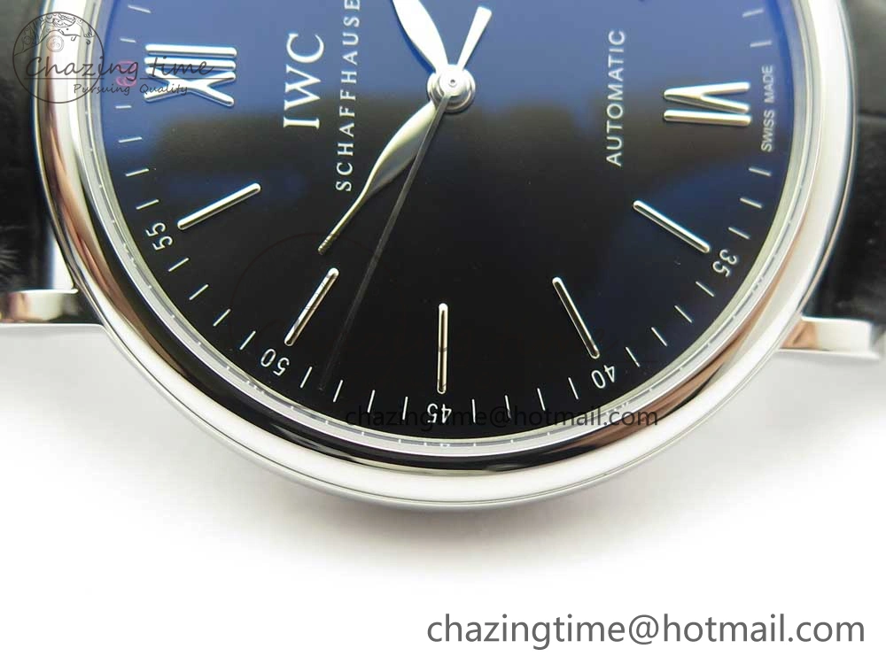 Lightweight Portofino Automatic SS FKF 1:1 Best Edition Black Dial on Black Leather Strap A 7136