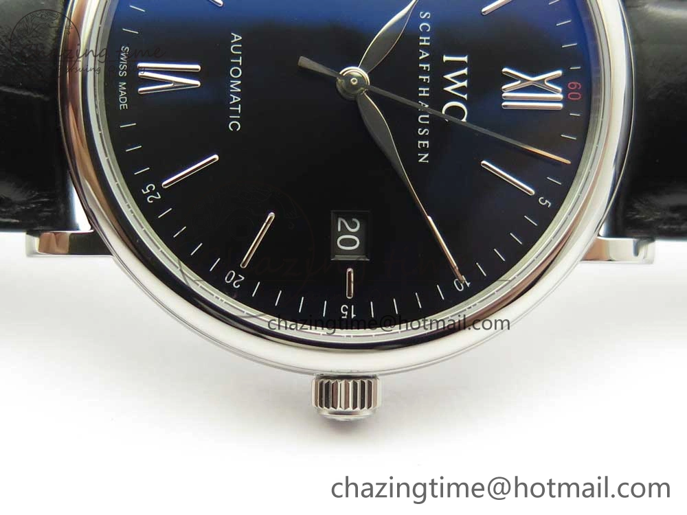 Lightweight Portofino Automatic SS FKF 1:1 Best Edition Black Dial on Black Leather Strap A 7136