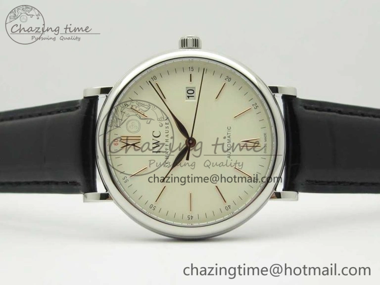 Portofino Automatic SS FKF 1:1 Best Edition White Dial RG Markers on Black Leather Strap A HighQuality 7141