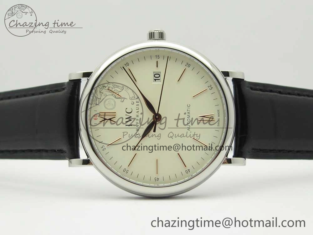 Portofino Automatic SS FKF 1:1 Best Edition White Dial RG Markers on Black Leather Strap A HighQuality 7141
