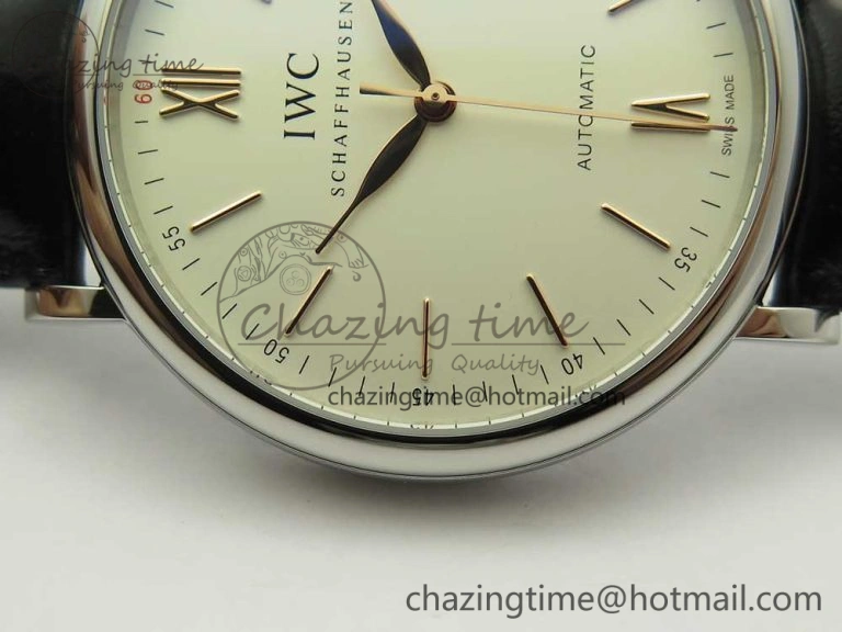 Portofino Automatic SS FKF 1:1 Best Edition White Dial RG Markers on Black Leather Strap A HighQuality 7141