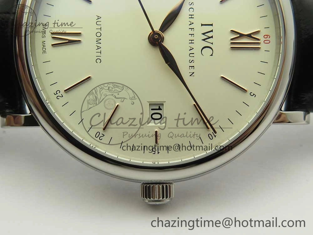 Portofino Automatic SS FKF 1:1 Best Edition White Dial RG Markers on Black Leather Strap A HighQuality 7141