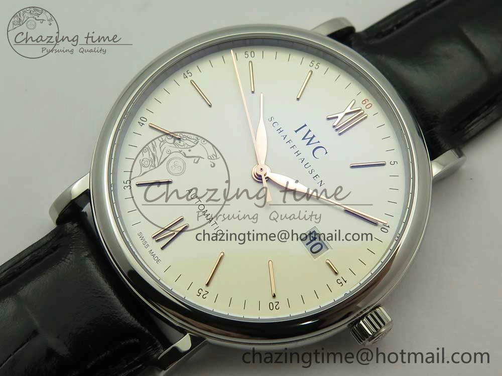 Portofino Automatic SS FKF 1:1 Best Edition White Dial RG Markers on Black Leather Strap A HighQuality 7141