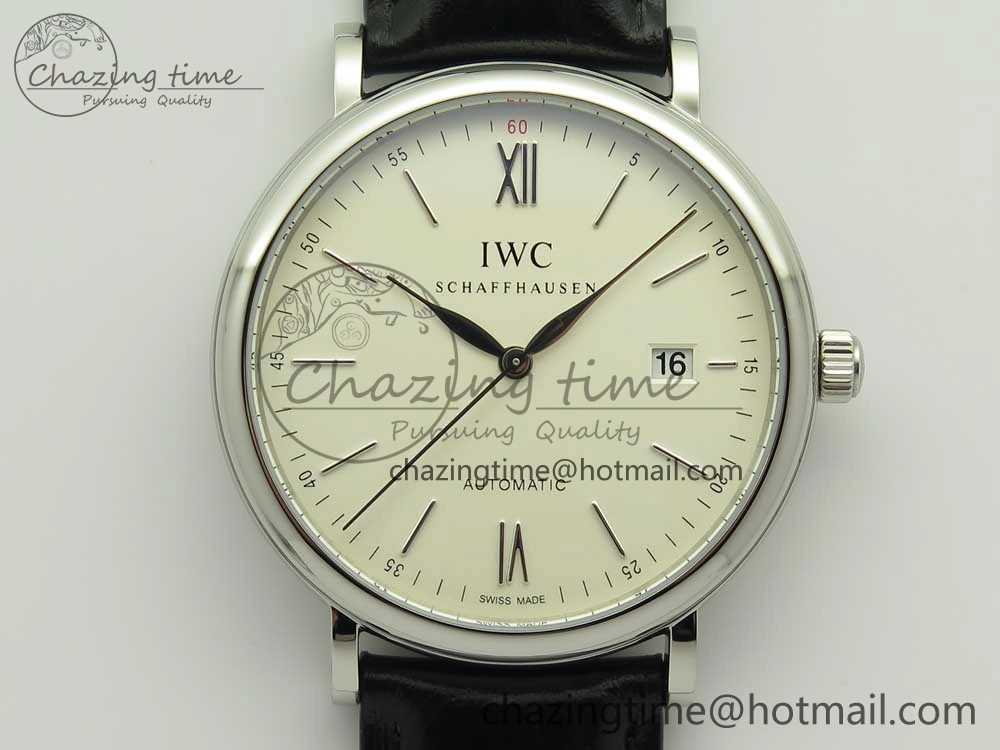 Portofino Automatic SS FKF 1:1 Best Edition White Dial SS Markers on Black Leather Strap A Lightweight 7138
