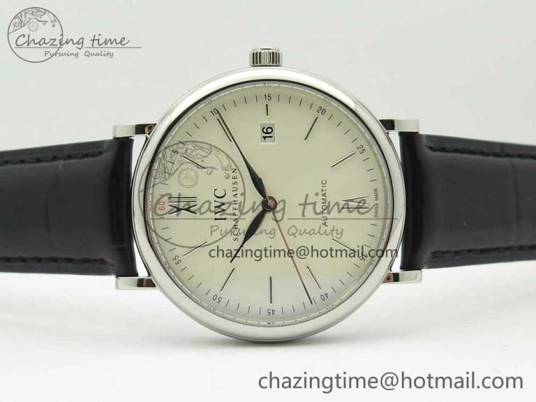 Portofino Automatic SS FKF 1:1 Best Edition White Dial SS Markers on Black Leather Strap A Lightweight 7138