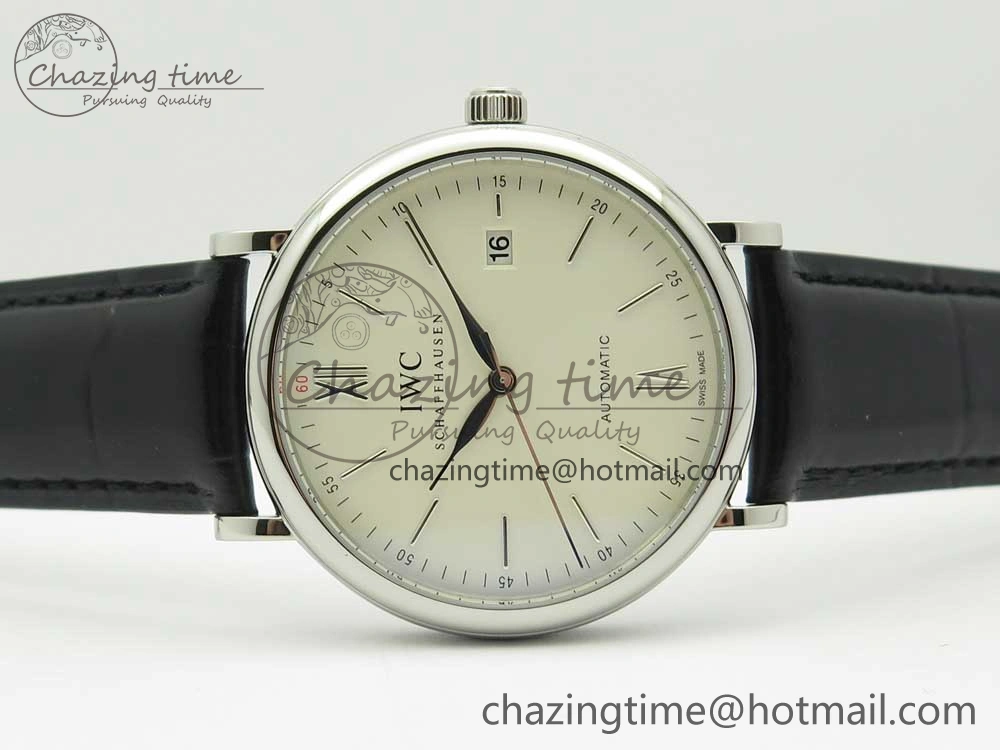 Portofino Automatic SS FKF 1:1 Best Edition White Dial SS Markers on Black Leather Strap A Lightweight 7138