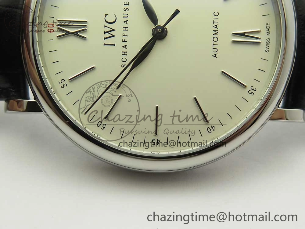 Portofino Automatic SS FKF 1:1 Best Edition White Dial SS Markers on Black Leather Strap A Lightweight 7138