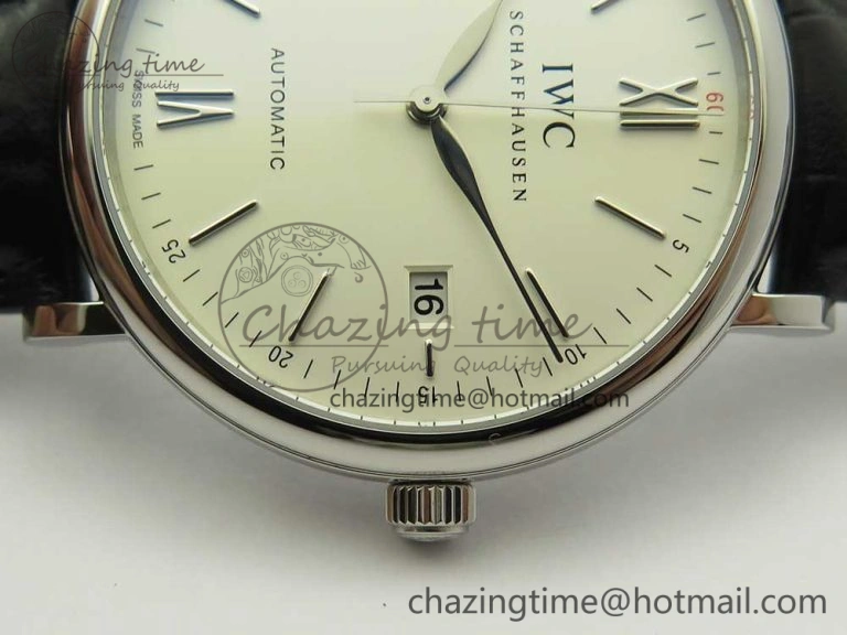 Portofino Automatic SS FKF 1:1 Best Edition White Dial SS Markers on Black Leather Strap A Lightweight 7138