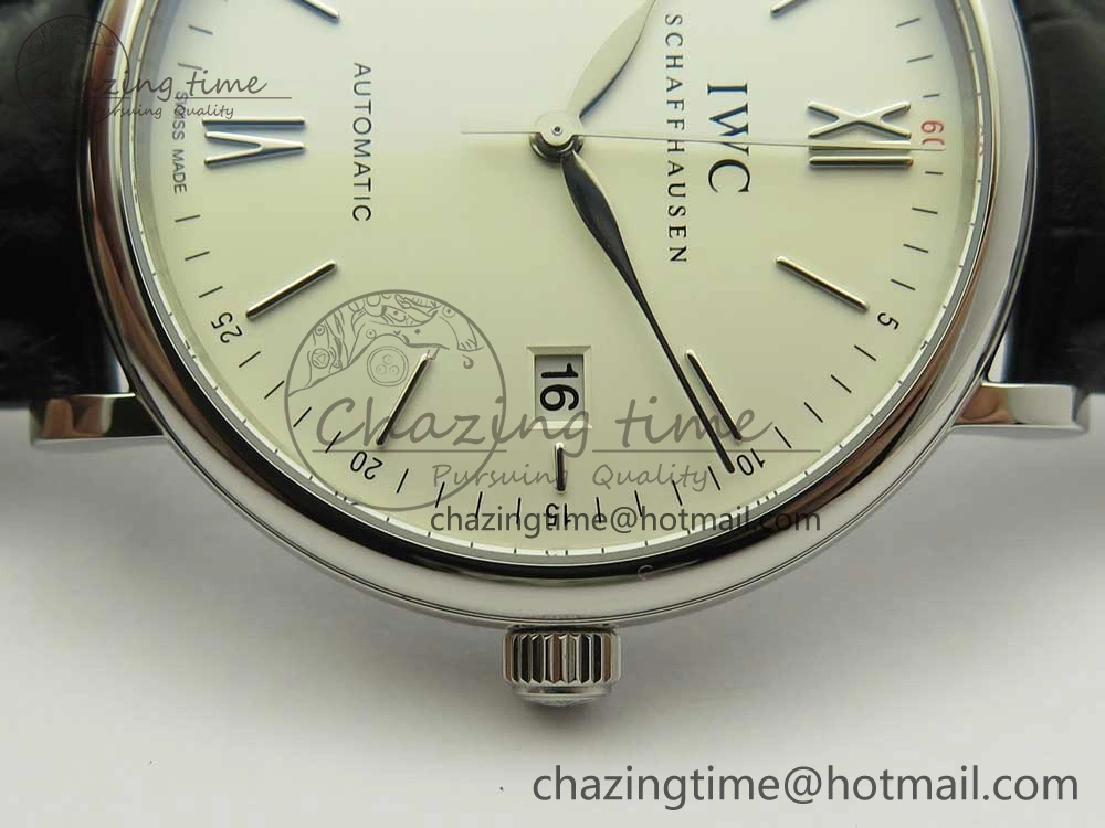 Portofino Automatic SS FKF 1:1 Best Edition White Dial SS Markers on Black Leather Strap A Lightweight 7138