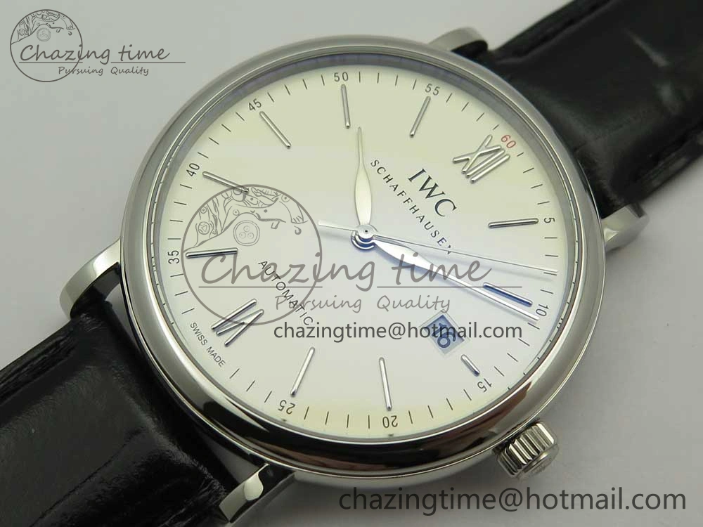 Portofino Automatic SS FKF 1:1 Best Edition White Dial SS Markers on Black Leather Strap A Lightweight 7138
