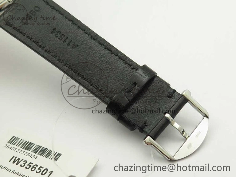 Portofino Automatic SS FKF 1:1 Best Edition White Dial SS Markers on Black Leather Strap A Lightweight 7138